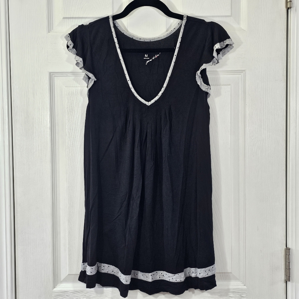 Ellen Tracy Black & Gray Short Sleeve Maternity Shirt Size Medium